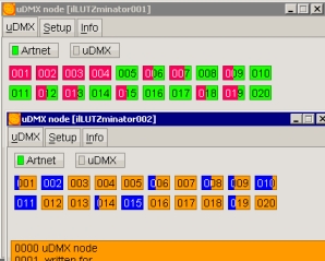several uDMX artnet nodes