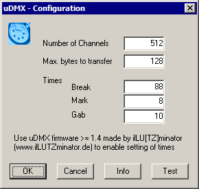 uDMX driver Configuration
